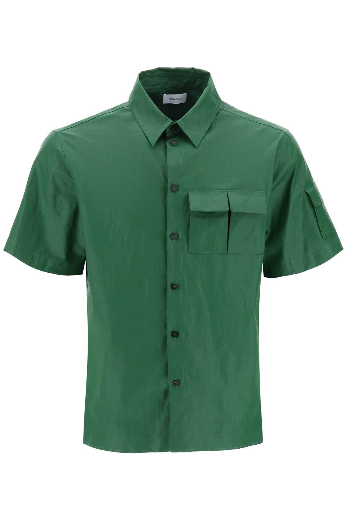 short-sleeved linen shirt with coated