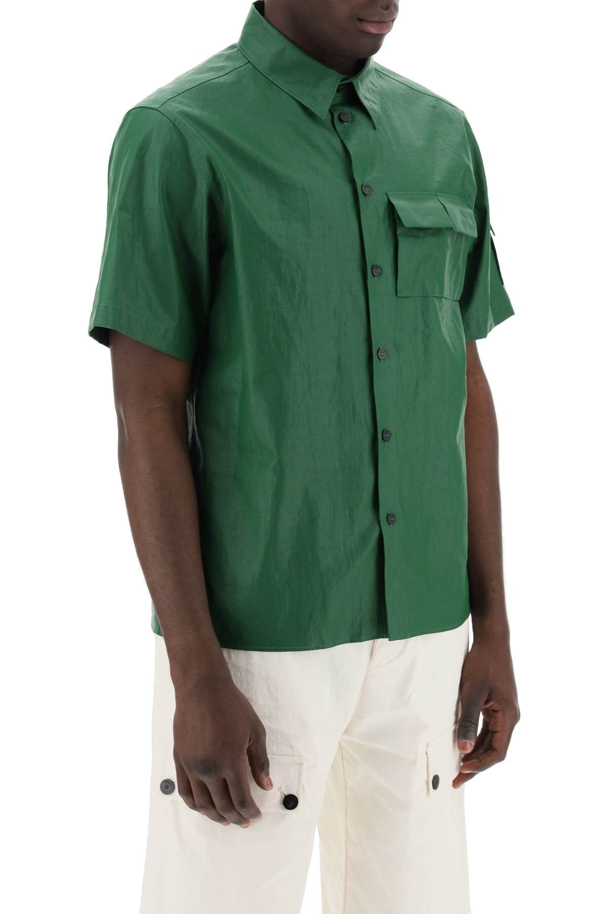 short-sleeved linen shirt with coated