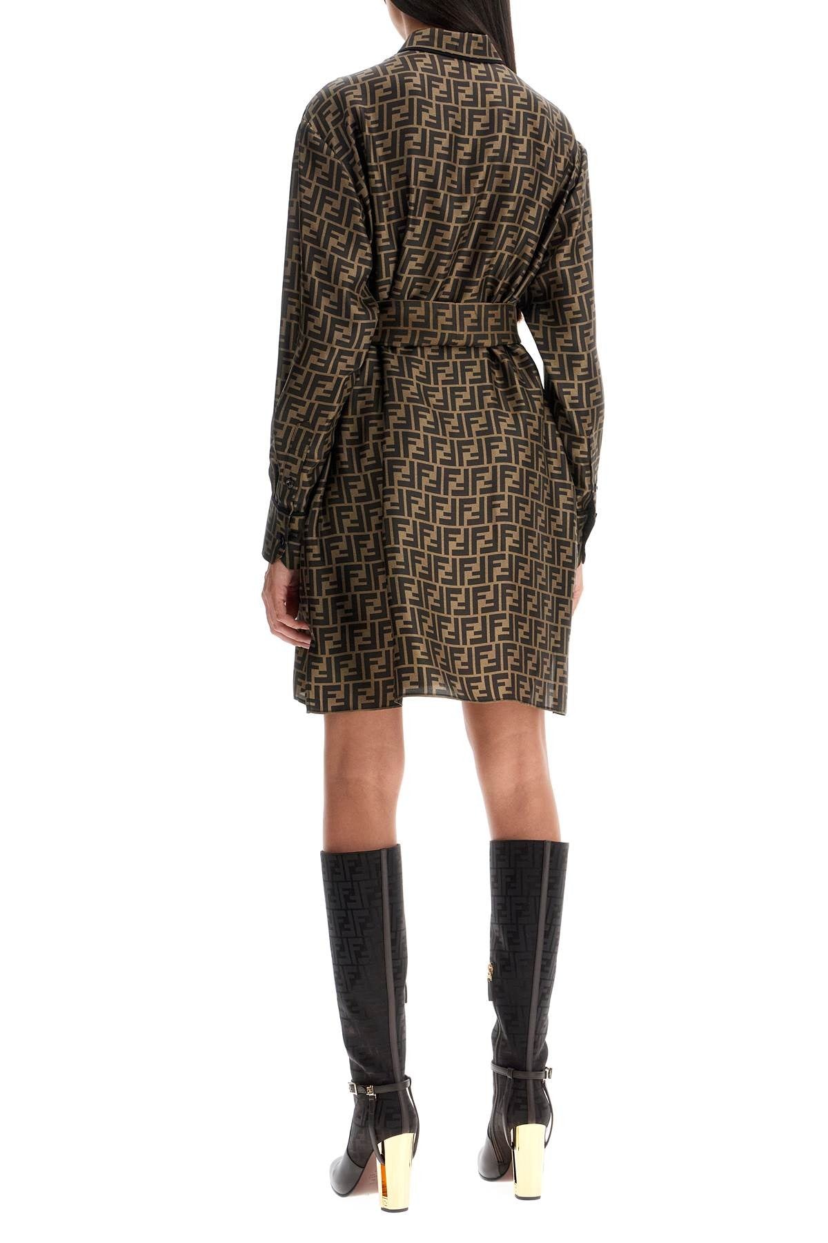 silk shirt dress with all-over logo