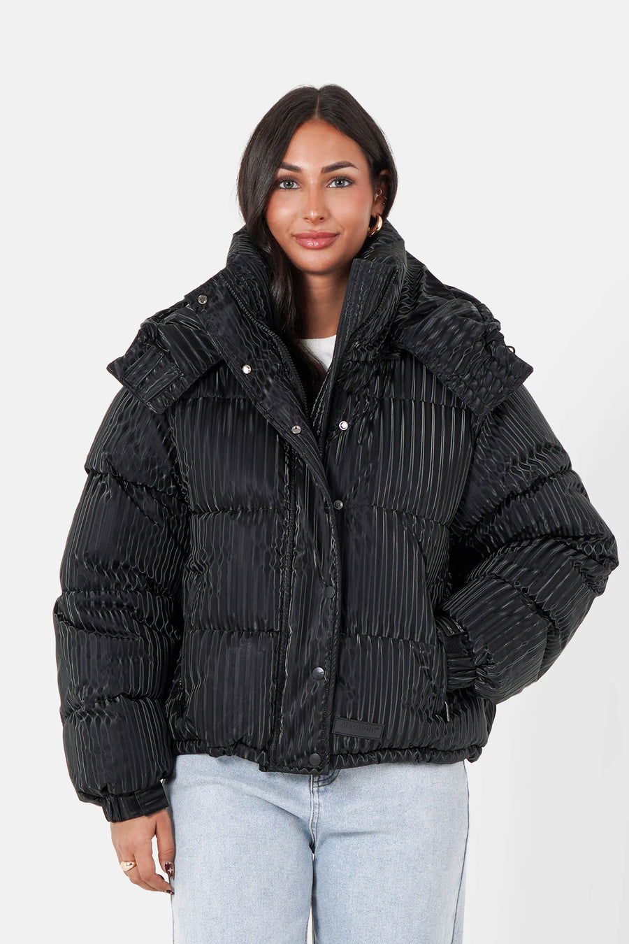 Womens Iridescent Puffer with Hood