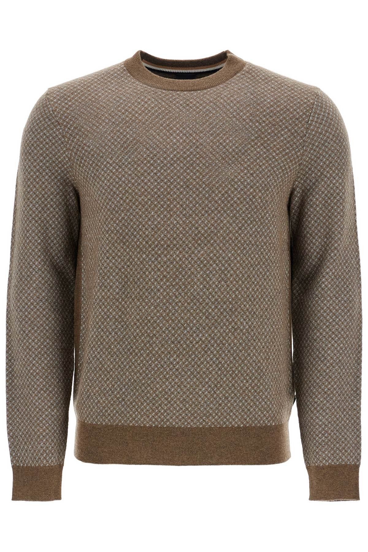 slim fit diamond pattern green wool and cotton sweater
