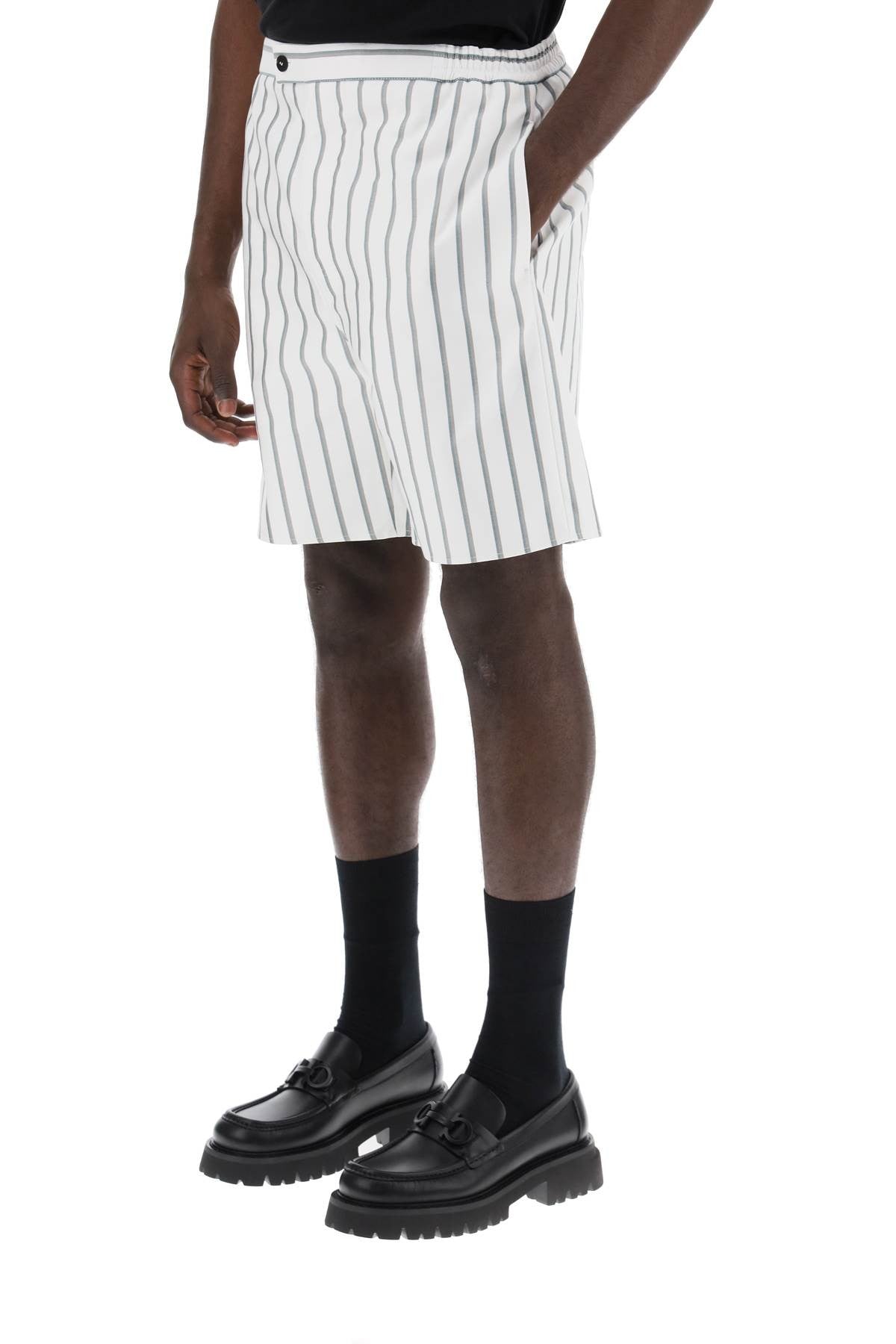 striped cotton blend bermuda shorts