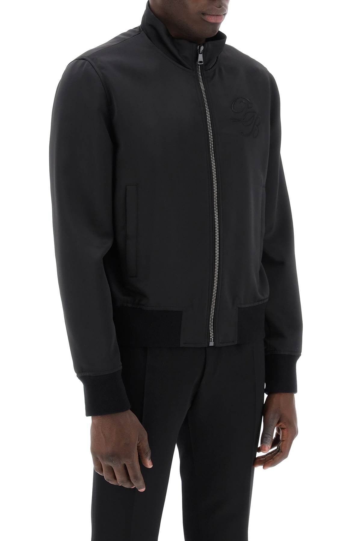 technical satin bomber jacket with embroidered logo.