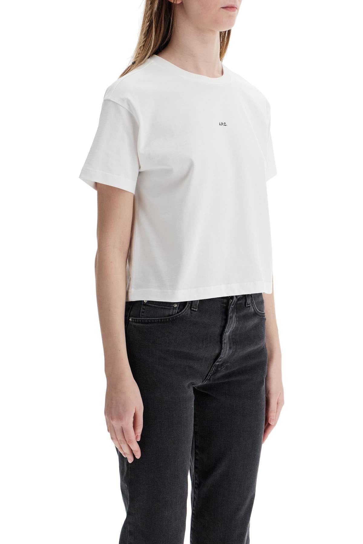 women's organic cotton white boxy cropped t-shirt with micro embroidered logo gots