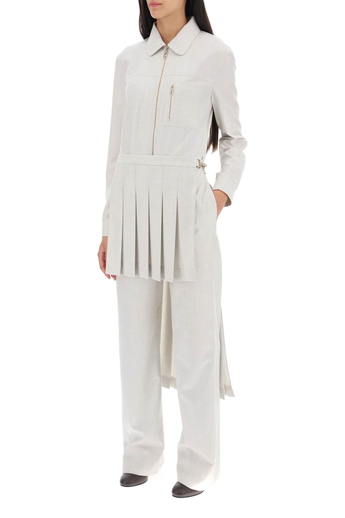 wool jumpsuit with pleated panels