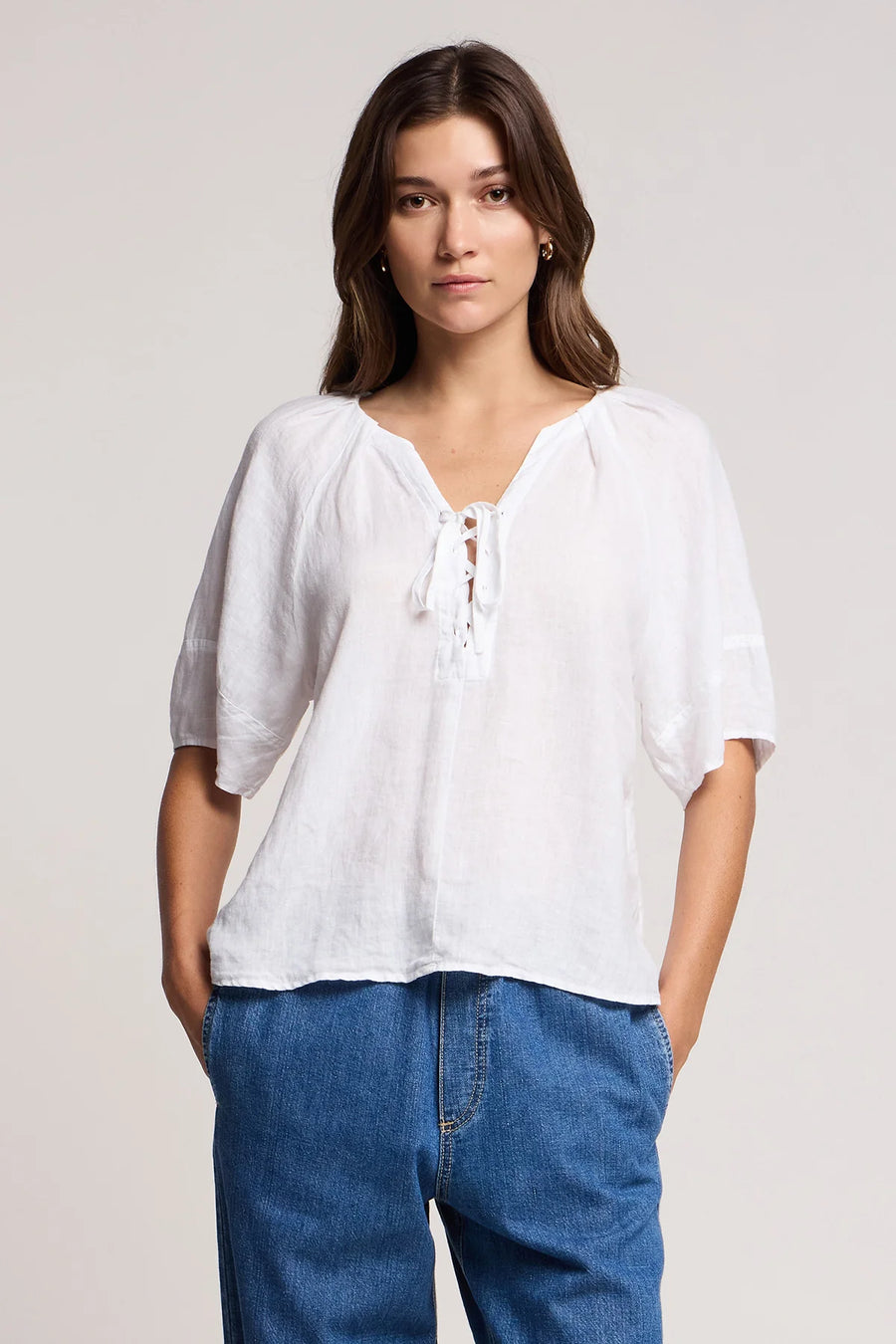 Faeryn Lace-up Linen Top