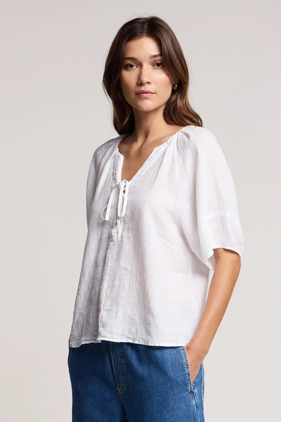 Faeryn Lace-up Linen Top